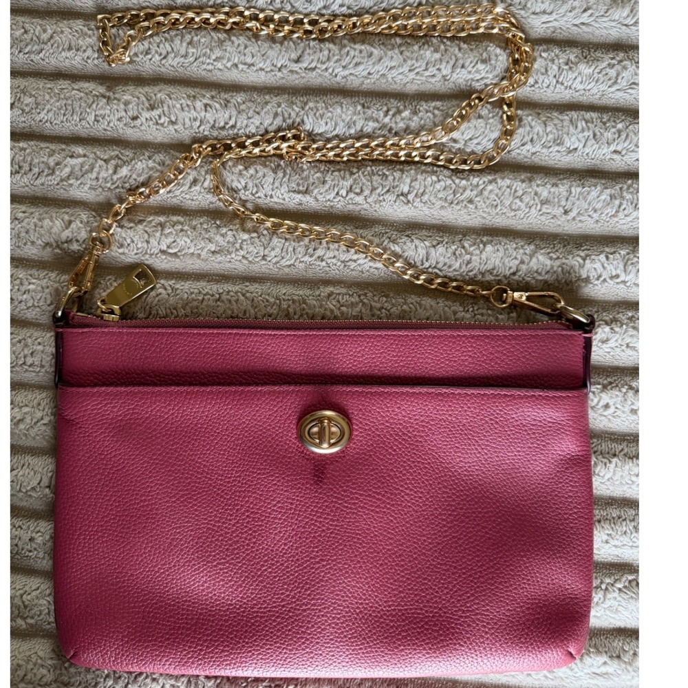 COACH Polly Crossbody Rouge Pink Leather Gold Chain Strap (No Original Strap)".